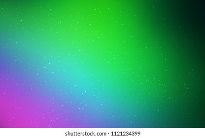 Light Pink, Green vector background with galaxy stars. Glitter abstract illustration with colorful cosmic stars. Pattern for astrology websites.
