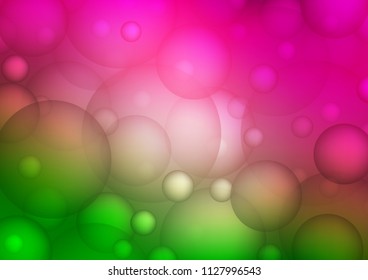 Light Pink, Green vector background with bubbles. Illustration with set of shining colorful abstract circles. New design for ad, poster, banner of your website.