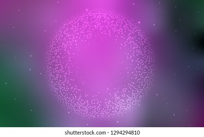 Light Pink, Green vector background with galaxy stars. Blurred decorative design in simple style with galaxy stars. Best design for your ad, poster, banner.