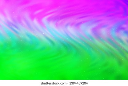Light Pink, Green vector background with astronomical stars. Glitter abstract illustration with colorful cosmic stars. Smart design for your business advert.