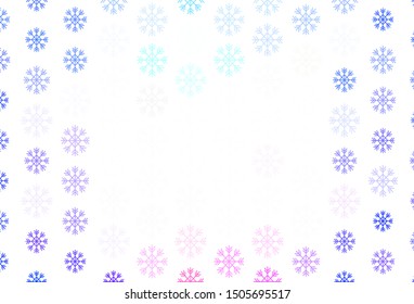 Light Pink, Green vector background with xmas snowflakes. Glitter abstract illustration with crystals of ice. Pattern for new year websites.