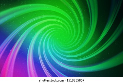 Light Pink, Green vector background with astronomical stars. Glitter abstract illustration with colorful cosmic stars. Template for cosmic backgrounds.