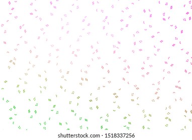 Light Pink, Green vector background with music symbols. Abstract illustration with colorful symbols of melody. Pattern for websites of musitians.