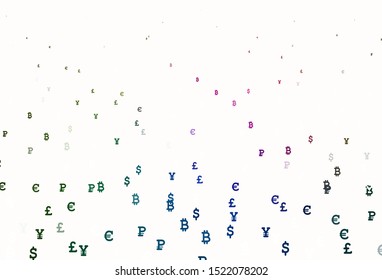 Light Pink, Green vector background with signs of currency. Shining illustration with signs of currency on abstract template. Pattern for trader ads, booklets, leaflets.