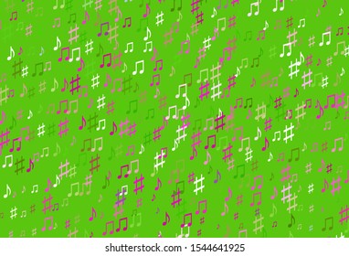 Light Pink, Green vector background with music symbols. Shining illustration of colorful gradient music notes. Template for fasion magazines.