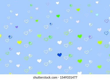 Light Pink, Green vector background with Shining hearts. Glitter abstract illustration with colorful hearts in romantic style. Pattern for carnival, festival romantic leaflets.