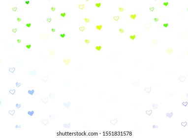 Light Pink, Green vector background with Shining hearts. Glitter abstract illustration with colorful hearts in romantic style. Pattern for carnival, festival romantic leaflets.