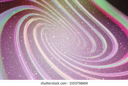 Light Pink, Green vector background with astronomical stars. Shining colored illustration with bright astronomical stars. Template for cosmic backgrounds.