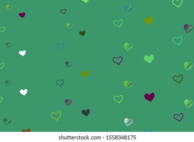 Light Pink, Green vector background with Shining hearts. Beautiful colored illustration with hearts in celebration style. Design for ad, poster, banner of Valentine Day.