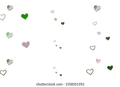 Light Pink, Green vector background with Shining hearts. Beautiful colored illustration with hearts in celebration style. Pattern for marriage gifts, congratulations.