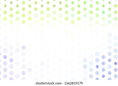 Light Pink, Green vector background with beautiful snowflakes. Colorful decorative design in xmas style with snow. Pattern for new year ad, booklets.