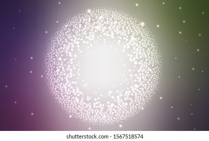 Light Pink, Green vector background with galaxy stars. Shining illustration with sky stars on abstract template. Pattern for astrology websites.
