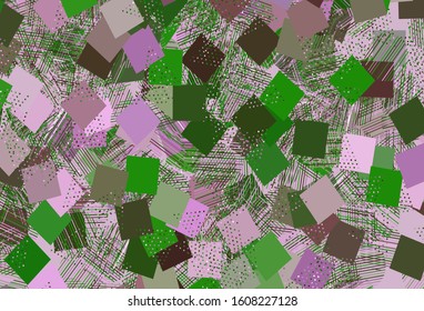 Light Pink, Green vector background with triangles, circles, cubes. Abstract gradient illustration with circles, triangles, cubes. Best design for poster, banner.