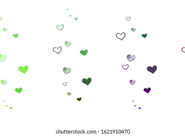 Light Pink, Green vector background with Shining hearts. Decorative design with hearts in simple style . Template for Valentine's greeting postcards.