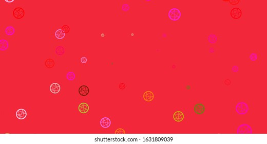 Light Pink, Green vector background with occult symbols. Retro design in abstract style with witchcraft forms. Best design halloween events.