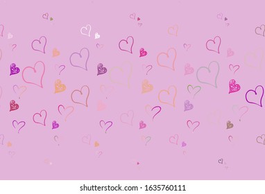 Light Pink, Green vector background with Shining hearts. Beautiful abstract hearts on colorful gradient background. Template for Valentine's greeting postcards.