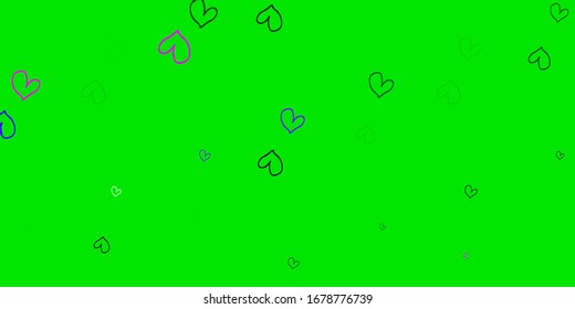 Light Pink, Green vector background with hearts. Beautiful colored illustration with hearts in celebration style. Pattern for valentine's ad, booklets.