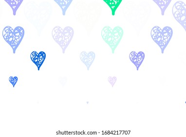 Light Pink, Green vector background with hearts. Smart illustration with gradient hearts in valentine style. Design for a business advert of anniversary.