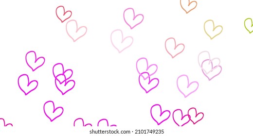 Light Pink, Green vector background with hearts. Illustration with hearts in love concept for valentine's day. Template for Valentine's greeting postcards.