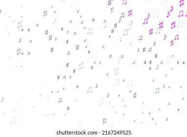 Light Pink, Green vector background with music symbols. Shining illustration of colorful gradient music notes. Pattern for festival leaflets.