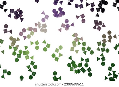 Light Pink, Green vector background with triangles, circles, cubes. Circles, lines, rhombus with colorful gradient. Pattern for commercials.