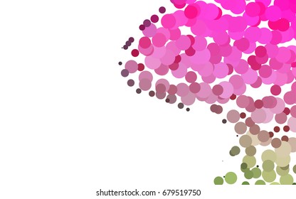 Light Pink, Green vector banner with circles, spheres. Abstract spots. Background of Art bubbles in halftone style with colored gradient.