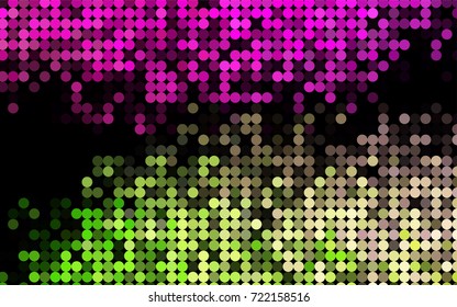 Light Pink, Green vector banner with circles, spheres. Abstract spots. Background of Art bubbles in halftone style with colored gradient.