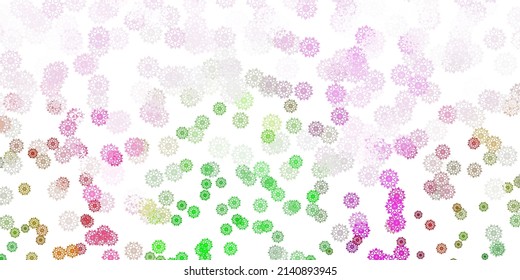 Light pink, green vector beautiful snowflakes backdrop with flowers. Gradient colorful illustration with snow elements in xmas style. New year leaflet pattern.
