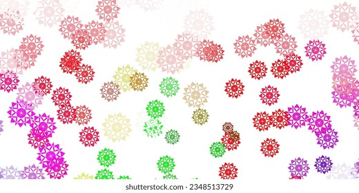 Light pink, green vector beautiful snowflakes backdrop with flowers. Simple abstract illustration with ice, snow, snowflakes. New year websites pattern.