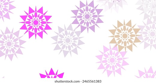 Light pink, green vector beautiful snowflakes backdrop with flowers. Simple abstract illustration with ice, snow, snowflakes. Poster, banner  for New year design.