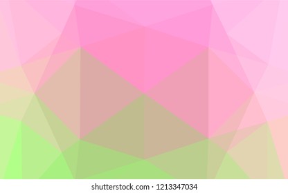 Light Pink, Green vector blurry hexagon pattern. Shining illustration, which consist of triangles. The template can be used as a background for cell phones.