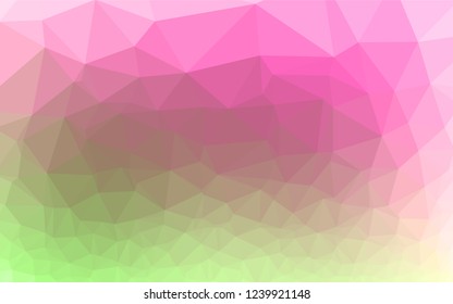 Light Pink, Green vector blurry hexagon template. Triangular geometric sample with gradient.  Brand new style for your business design.