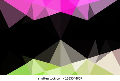 Light Pink, Green vector blurry hexagon template. Triangular geometric sample with gradient.  The template can be used as a background for cell phones.