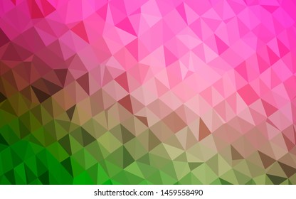 Light Pink, Green vector blurry triangle texture. Triangular geometric sample with gradient.  Elegant pattern for a brand book.
