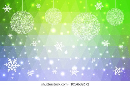 Light Pink Green vector christmas polygon background. Low poly Illustration consisting of triangles with snowflakes. Texture, seamless background of New Year celebration.