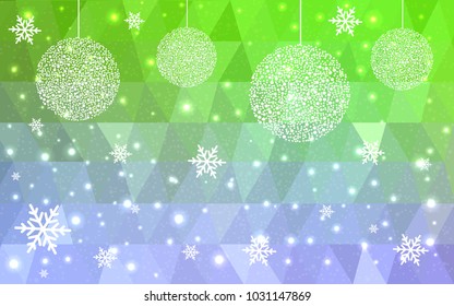 Light Pink Green vector christmas polygon background. Low poly Illustration consisting of triangles with snowflakes. Texture, seamless background of New Year celebration.