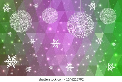 Light Pink Green vector christmas postcard low polygon background. Illustration consisting of triangles. Abstract triangular polygonal origami or crystal design of New Year celebration.
