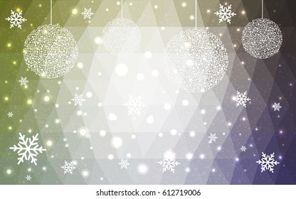 Light Pink Green vector christmas postcard low polygon background. Illustration consisting of triangles. Abstract triangular polygonal origami or crystal design of New Year celebration.