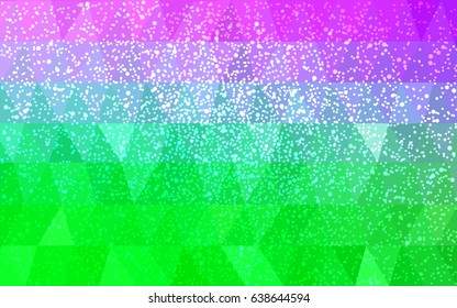 Light Pink, Green vector christmas polygon background. Low poly Illustration consisting of triangles with snowflakes. Texture background of New Year celebration.