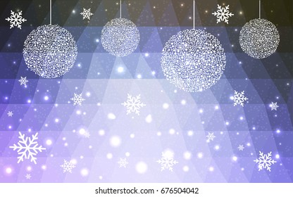 Light Pink Green vector christmas polygon background. Low poly Illustration consisting of triangles with snowflakes. Texture, seamless background of New Year celebration.