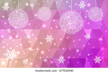 Light Pink Green vector christmas postcard low polygon background. Illustration consisting of triangles. Abstract triangular polygonal origami or crystal design of New Year celebration.