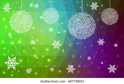 Light Pink Green vector christmas polygon background. Low poly Illustration consisting of triangles with snowflakes. Texture, seamless background of New Year celebration.