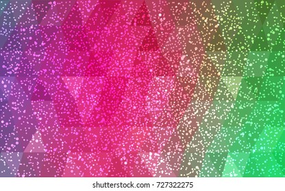 Light Pink, Green vector christmas postcard low polygon background. Illustration consisting of triangles. Abstract triangular polygonal origami or crystal design of New Year celebration.