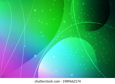 Color rosa claro, Círculos vectores verdes, líneas con gradiente colorido sobre fondo abstracto. Ilustración abstracta moderna con gotas de agua coloridas. Fondo de escritorio para un teléfono móvil.