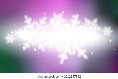 Light Pink, Green vector cover with beautiful snowflakes. Glitter abstract illustration with crystals of ice. The pattern can be used for new year leaflets.