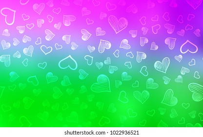 Light Pink, Green vector cover with Shining hearts. Beautiful colored illustration with hearts in celebration style. Pattern can be used for valentine's ad, booklets.
