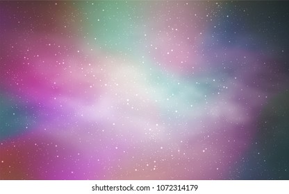 Light Pink, Green vector cover with astronomical stars. Glitter abstract illustration with colorful cosmic stars. Template for cosmic backgrounds.