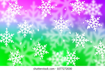 Light Pink, Green vector cover with beautiful snowflakes. Modern geometrical abstract illustration with crystals of ice. New year design for your ad, poster, banner.