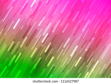 Light Pink, Green vector cover with long lines. Decorative shining illustration with lines on abstract template. The pattern can be used for websites.