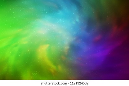 Light Pink, Green vector cover with astronomical stars. Shining colored illustration with bright astronomical stars. Pattern for futuristic ad, booklets.